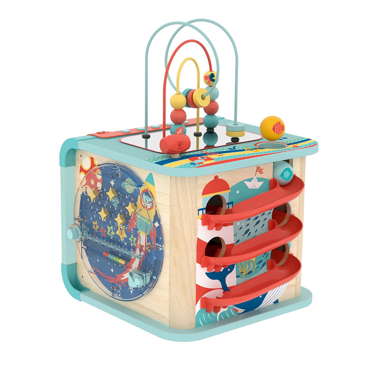 Hape: Explore & Learn Magic Cube - 5 Unique Play Modes & Themes, Musical Learning Activity Toy, Moving Pieces & Instruments, Baby-Toddler-Kids Ages 1+